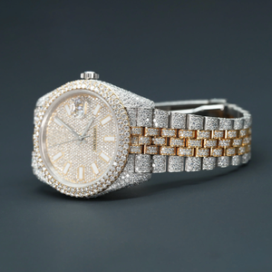 Montre automatique Miyota pour homme, deux tons, diamant moissanite, acier inoxydable, or 18 carats, style hip-hop glacé, bijoux de luxe tendance - Product Image 3