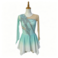 Robe de patinage artistique et de danse pour enfants et adultes, dégradé menthe et blanc, à une manche, avec strass et découpes florales au dos, pour compétition et spectacle