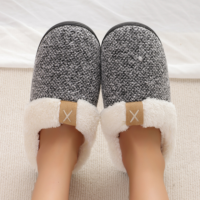 OEM Custom Women Winter Plush Memory Foam Indoor Outdoor Slippers TPR Outsole House Shoes Manufacturer