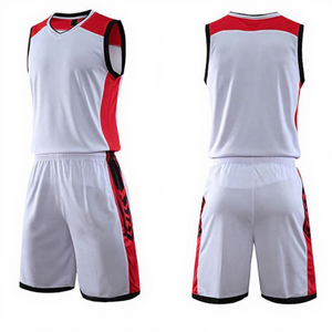 Ensemble de maillots de basket-ball pour hommes, col en V, sans manches, sublimé, en polyester respirant, blanc, rouge, noir, toutes saisons - Product Image 1