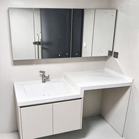 Set Kabinet Kamar Mandi PVC Custom Finish Dengan Cermin Anti-Kabut Pintar, Kabinet Wastafel Gantung Dinding