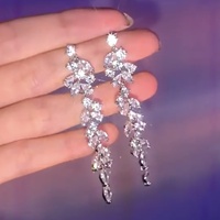 Nouvelle fleur mariée cubique Zircon lustre boucle d'oreille longue gland argent boucles d'oreilles de mariage femmes cristal feuille balancent bijoux