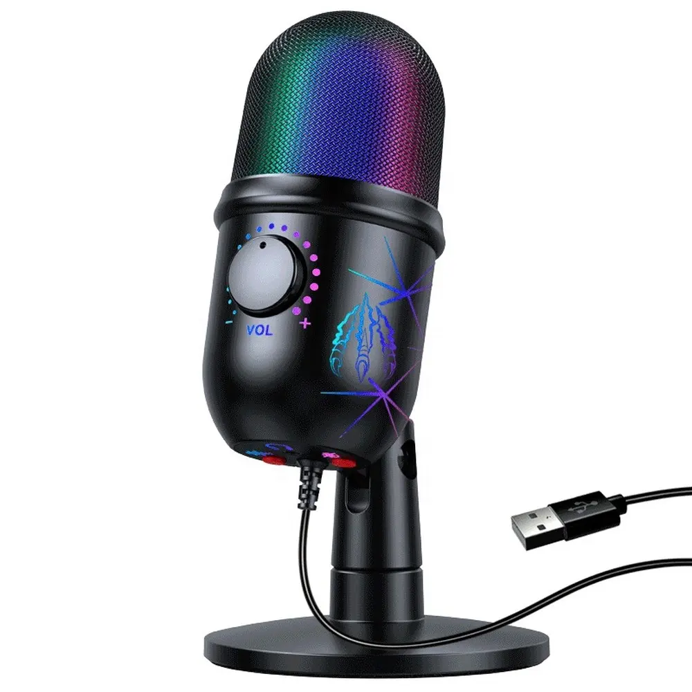 USB Microphone Plug and Play Gaming Mic for PC Mac PS4/5 Podcast Microphone with RGB Mute Monitor Noise Reduction Volume Gain