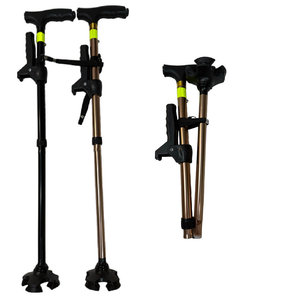Aluminum Alloy Folding <b>Walking</b> <b>Stick</b> 5 Sections <b>Collapsible</b> With Led Light And Reflective Strip For Seniors Hiking - Product Image 2