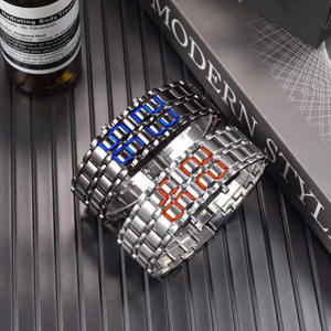 패션 LED 라바 합금 스테인리스 스틸 밴드 시계 한국 스타일 멋진 학생용 체인 캐주얼 남성용 야광 월드 타임 시계 - Product Image 2