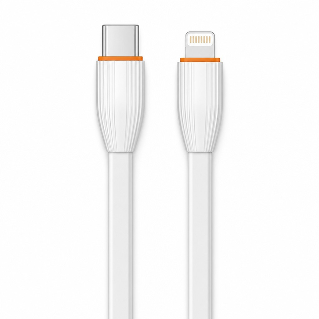 1m Flat TPE USB-C to Lighting 27W Fast Charging Cable with Shell Pattern Design and Orange Accent Ring, Cord for iPhone