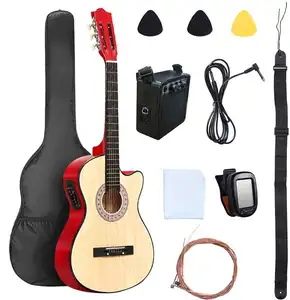 HUASHENG Guitare électrique acoustique de haute qualité 38 pouces en coupe OEM ODM CUSTOM Guitar Kit Acoustic Electric pour débutant