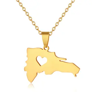 Collana con ciondolo mappa della repubblica dominicana in acciaio inossidabile collana con mappa del cuore placcata in oro