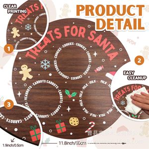 Acacia Wood Christmas <b>Tray</b> Round With Handle For Santa Treats Dining Table Decorative Platter - Product Image 2
