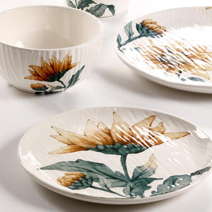 European and American French relief ceramic Western pastry plate, creative home flat plate bowl cup set, sunflower arrangement - Product Image 4