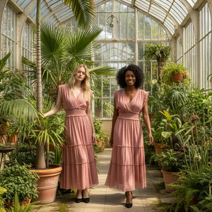 Vestido elegante sin mangas con cuello en V, volantes escalonados y encaje de malla - Product Image 1