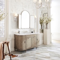 Vanity kamar mandi kustom Modern, panel lengkung dengan cermin wastafel kelas atas meja rias kamar mandi