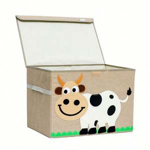 Boîte de rangement pour jouets d'enfants en tissu de lin, design sculpté, pliable, avec couvercle rabattable, pour organiseur d'enfants - Product Image 1