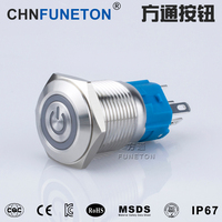 Interrupteur à bouton-poussoir plat anti-vandalisme en métal 12mm 16mm 19mm 22mm LED Momentané 12v IP67 Interrupteurs à bouton-poussoir étanches
