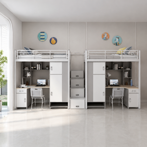 Lits superposés modernes en métal double acier avec bureau intégré pour appartement, dortoir, école, chambre - Product Image 1
