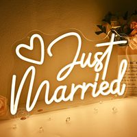 Panneau néon LED « Just Married » avec cœur, 15,75 " x 9,25 ", pour les jeunes mariés et les organisateurs de mariages, idéal pour la décoration de fond de mariage