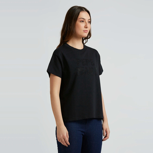Camiseta de Cuello Redondo para Mujer, Apliques, Algodón Orgánico, Tela Suave, Manga Corta, Ropa Casual de Verano, Personalizable para Suministro al por Mayor - Product Image 2