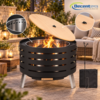 Brasero d'extérieur cylindrique en acier, cuve intérieure en acier inoxydable, couvercle en bois, trous de ventilation, couvercle pour bâtons de feu, brasero en fer pour extérieur