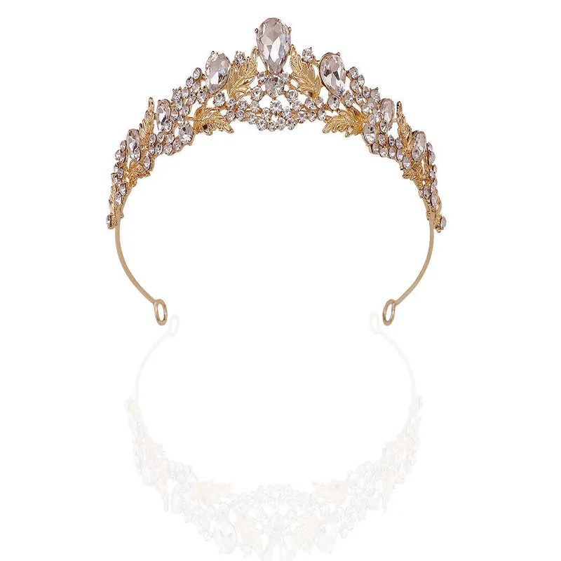 OEM-Girland-Form aus Legierung Tiaras mit volldiamant feinen Metallblättern Hochzeitskrone Luxuriöser Strasslegierung Braut Weihnachtstiara