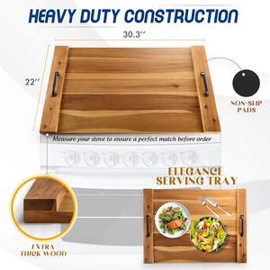 202405 Acacia Durable Extra Épais Poêle À Bois Couvre Plaque De Nouilles Couverture De Poêle Avec Poignée Robuste Pour Poêle À Gaz Et Électrique - Product Image 4