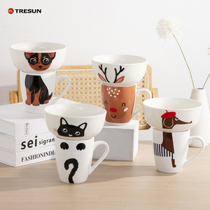 来样定做设计标志陶瓷陶瓷餐具套装狗马图案洗碗机微波炉安全美式儿童风格 - Product Image 6