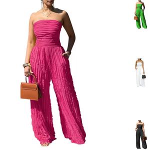 Nouvelle combinaison décontractée d'été pour femme, sexy, sans bretelles, à taille haute, sans manches, coupe large, respirante, longue - Product Image 1