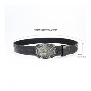 Ceintures en cuir usinées classiques durables personnalisées en usine <span class=keywords><strong>ceinture</strong></span> de vache occidentale vintage <span class=keywords><strong>noire</strong></span> à la mode avec grande <span class=keywords><strong>boucle</strong></span> - Product Image 4