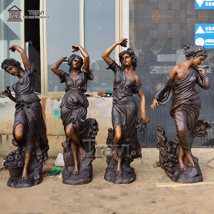 Metal Craft Life Size Goddesses Statue Brass Bronze Four Seasons