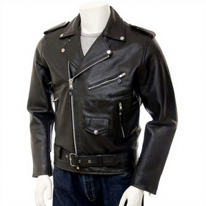 <b>Mens</b> Real Black Leather Jacket Slim Fit Biker Motorcycle Asymmetrical <b>Belted</b> Cowhide Coat Custom Classic Fashion Outerwear - Product Image 1