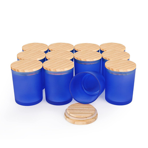 Wholesale Round Empty Glass Candle Making Jars 6oz 8oz 12oz 14oz Clear Candle Container Black Candle Jars with Wood <b>Lid</b> - Product Image 4
