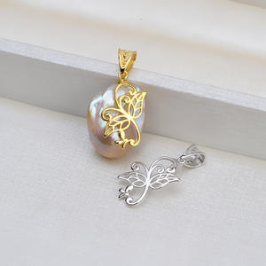 Colgante de Plata 925 Hecho a Mano con Forma de Flor Barroca y Perla de Forma Especial, Collar Femenino DIY, Colgantes Finos Calados - Product Image 1