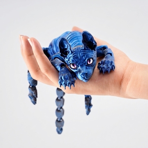 Jouet anti-stress articulé en forme de chat imprimé en 3D sur mesure, figurine de chat dragon flexible métallique violet, cadeau fantaisie - Product Image 1