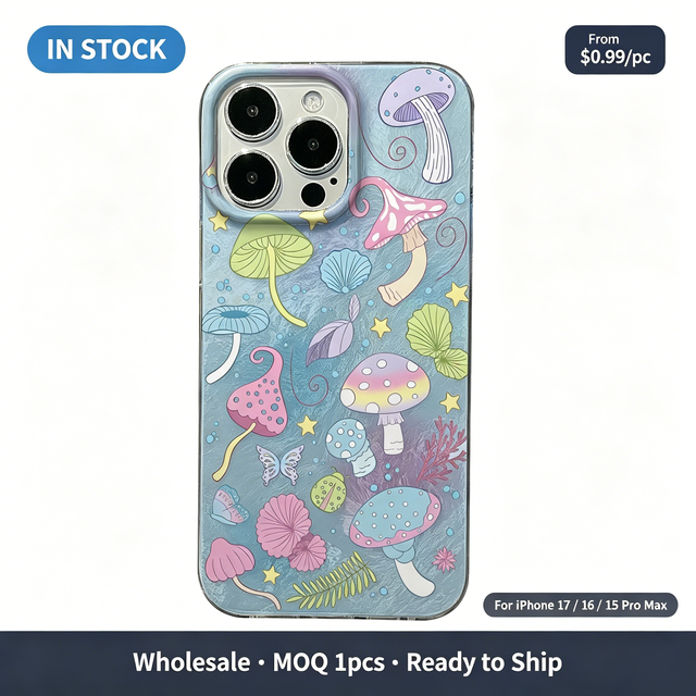 Glittery Underwater Fantasy Colorful Mushroom Pattern Clear TPU Case, Shockproof Cover for iPhone 17 16 15 14 13 Pro Max
