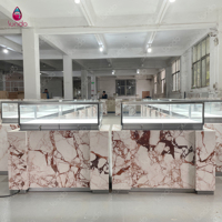 Vitrine de présentation de bijoux de luxe sur mesure Sundo, moderne, en marbre et métal, avec éclairage LED, pour magasin de bijoux, style antique doré