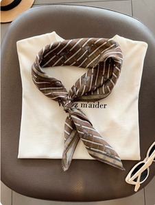 <span class=keywords><strong>Bandana</strong></span> Quadrata Classica in Cotone a Righe Marroni per Pendolari, Casual, Decorativa, da Viaggio d'Affari, Abbinabile a Borsa, Stampa Digitale - Product Image 6