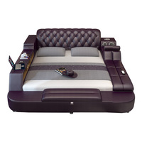 Lit intelligent de luxe multifonctionnel musique lit de massage automatique lits modernes en cuir avec tiroirs coffre-fort