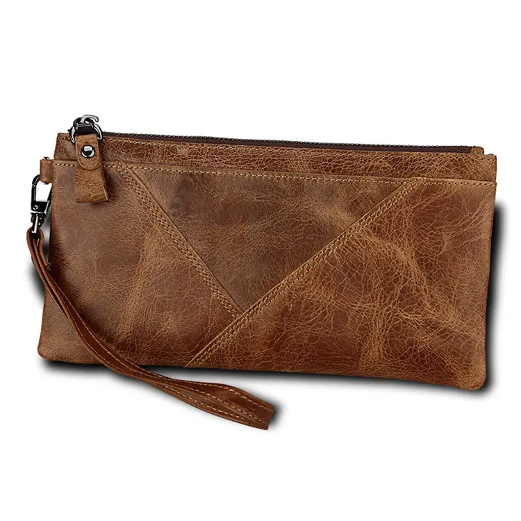 New Clutch Bag Men's Large Capacity Wallet Soft Leather Casual Envelope Bag Crazy Horse Leather Clutch