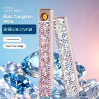 Briquet rechargeable décoré de strass - Briquet électrique fin à fil de tungstène, briquet diamanté pour femmes et cadeaux