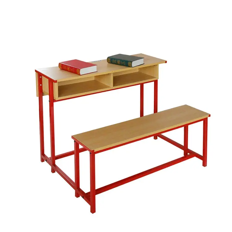 Rode School Hoogwaardige Student Tafel En Bank Sets Dubbele Zitting Houten School Bureau Voor Verkoop