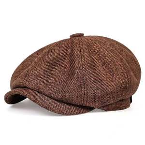 <b>Mens</b> 8 Panel Wool Blend Newsboy <b>Flat</b> <b>Cap</b> Herringbone <b>Tweed</b> Hat Classic Vintage Cotton Ivy Cabbie Gatsby Driving Hats Beret <b>Cap</b> - Product Image 5