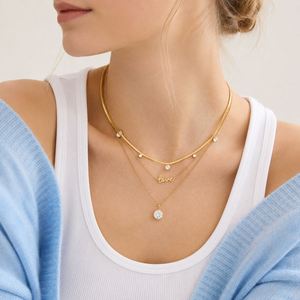Women Fashion Pendant <b>Necklace</b> 18K Gold Dainty <b>Delicate</b> White Zircon Bead Chain Ring Pendant <b>Necklace</b> - Product Image 5
