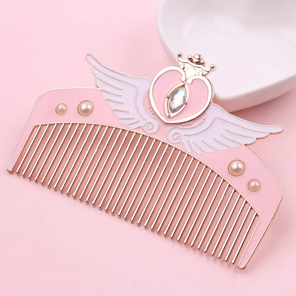 2024 Metal Hair Comb with Crystal Wing Heart Shape Sailor Moon Makeup Comb