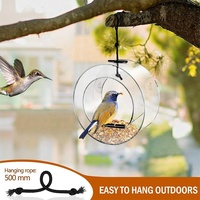 Mangeoire à oiseaux ronde en acrylique suspendue, cage à nourriture transparente pour oiseaux, support d'alimentation intérieur/extérieur pour canaris, perroquets, pinsons