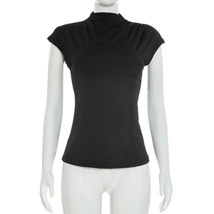 Viviblook Y26TP273 Women Casual <b>Top</b> New Solid Color Slim Button <b>Top</b> for Ladies - Product Image 1
