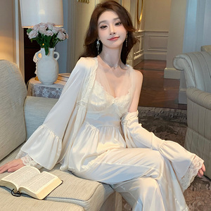 2025 Hot Bán New Mùa Xuân Và Mùa Thu Băng Lụa Thoải Mái Sang Trọng Sexy Ren Của Phụ Nữ Đồ Ngủ - Product Image 1