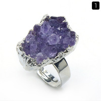 Vente en gros de bagues en pierre améthyste naturelle bague en grappe cristal brut cadeau bijoux en pierres précieuses bague réglable décoration de bouche