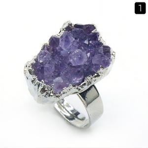 خواتم حجر الجمشت الطبيعي بالجملة ، خاتم عنقودي ، هدية كريستال خام ، جوهرة ، مجوهرات ، حلقة قابلة للتعديل ، ديكور الفم - Product Image 5