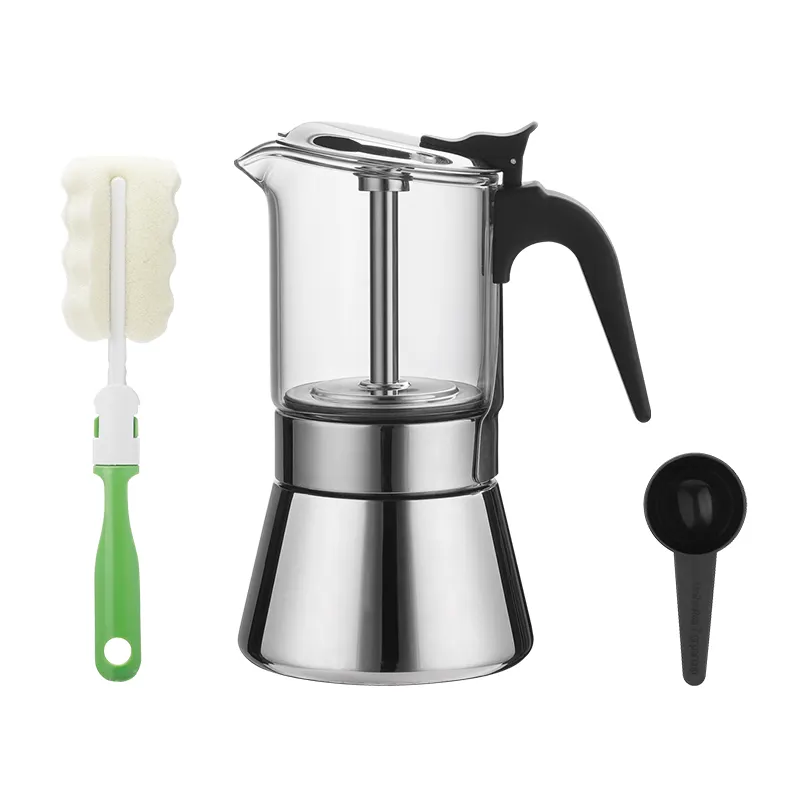 새로운 스타일 240ml 6 컵 Stovetop 에스프레소 Moka 커피 메이커 Mocca 스테인레스 스틸 전기 스토브 Moka 냄비