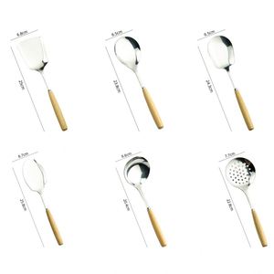 Ustensiles de cuisine de haute qualité avec manche en bois en promotion, batterie de cuisine en acier inoxydable, compatible lave-vaisselle, pour la maison et les cadeaux - Product Image 1