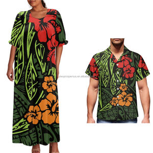 Conjuntos de Ropa para Parejas, Estilo Tatuaje Tribal, Ropa para Él y para Ella, Ropa Polinesia para Mujer Combinada con Camisas para Hombre - Product Image 1